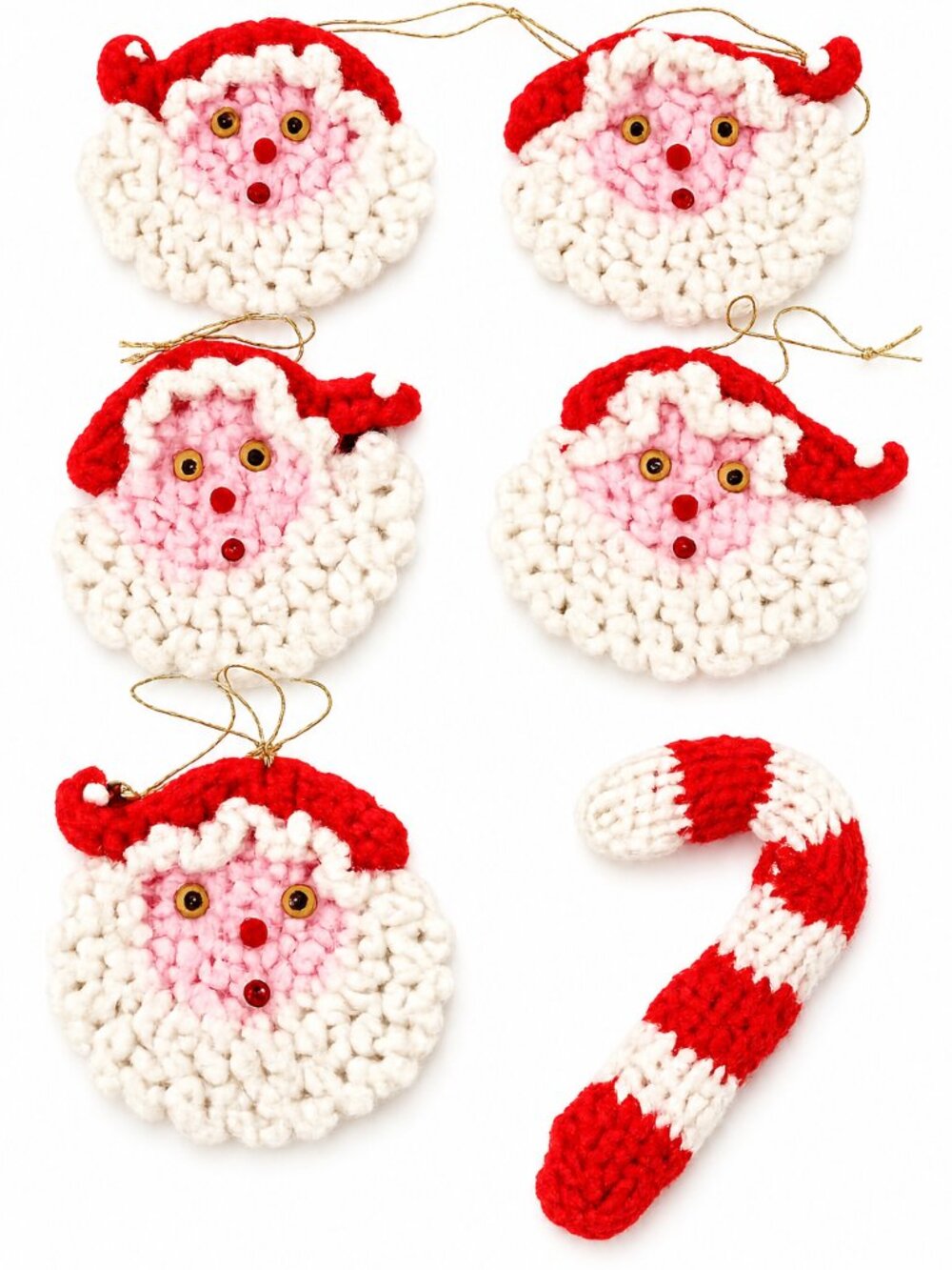 Vtg Crochet Santa Decor Christmas Small Present Gift Tag Handmade (6) w Candy Cn